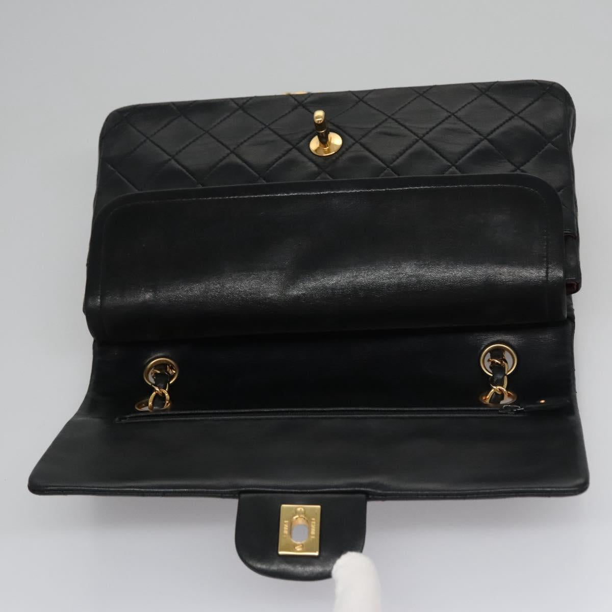 CHANEL Matelasse 25 Double Flap Shoulder Bag Lamb Skin Black CC yk17461A