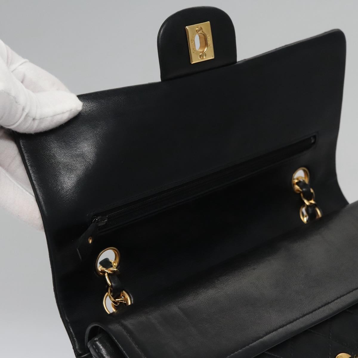 CHANEL Matelasse 25 Double Flap Shoulder Bag Lamb Skin Black CC yk17461A