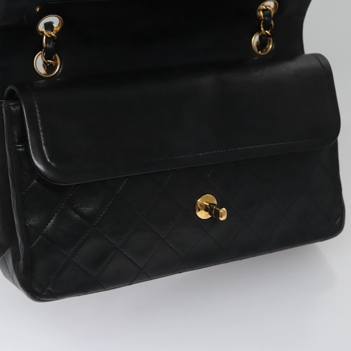 CHANEL Matelasse 25 Double Flap Shoulder Bag Lamb Skin Black CC yk17461A