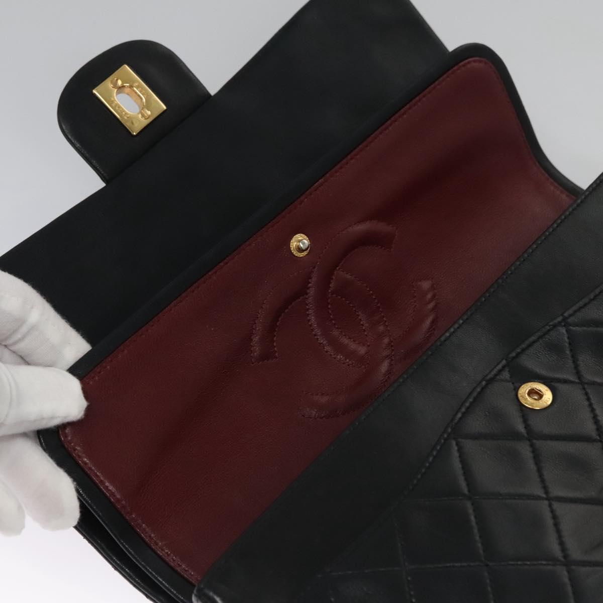 CHANEL Matelasse 25 Double Flap Shoulder Bag Lamb Skin Black CC yk17461A