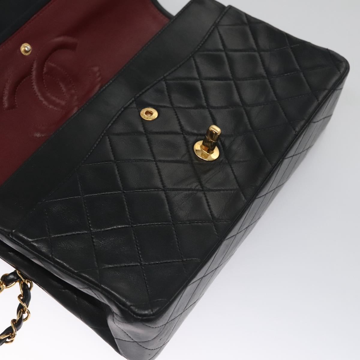 CHANEL Matelasse 25 Double Flap Shoulder Bag Lamb Skin Black CC yk17461A