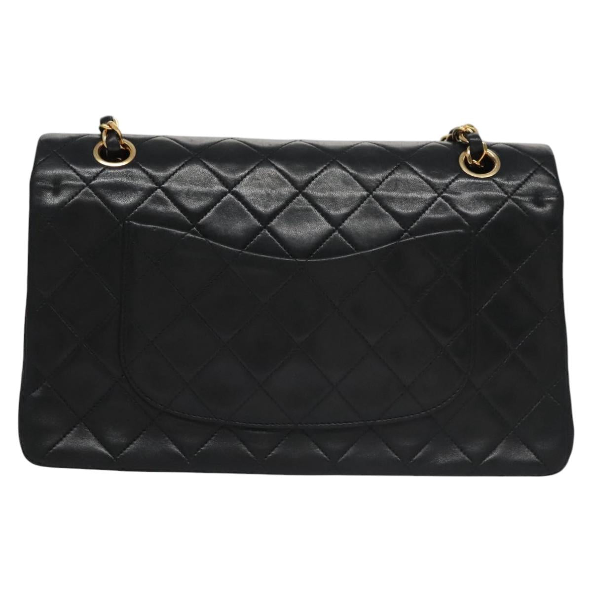 CHANEL Matelasse 25 Double Flap Shoulder Bag Lamb Skin Black CC yk17461A