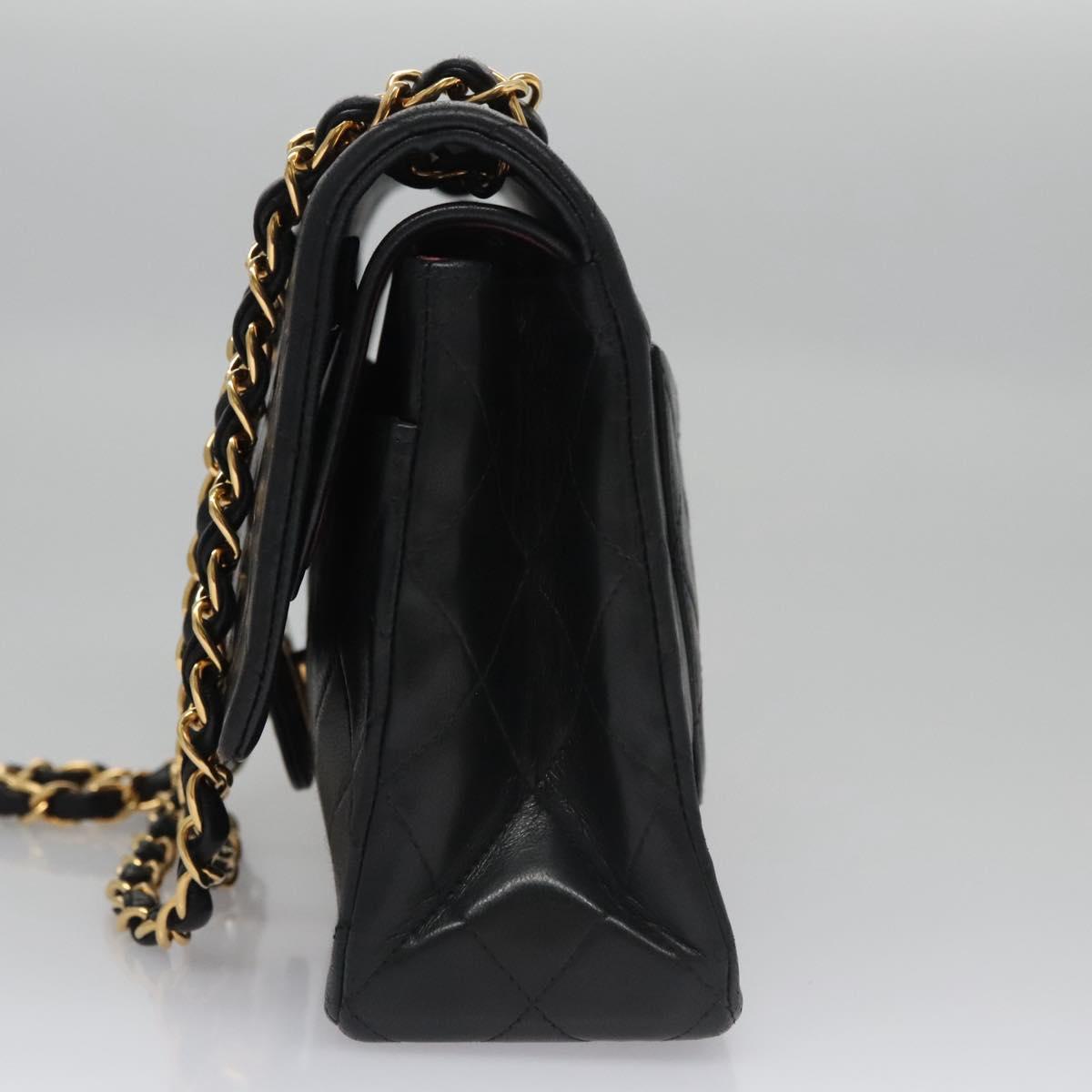 CHANEL Matelasse 25 Double Flap Shoulder Bag Lamb Skin Black CC yk17461A