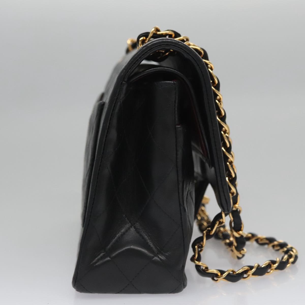 CHANEL Matelasse 25 Double Flap Shoulder Bag Lamb Skin Black CC yk17461A