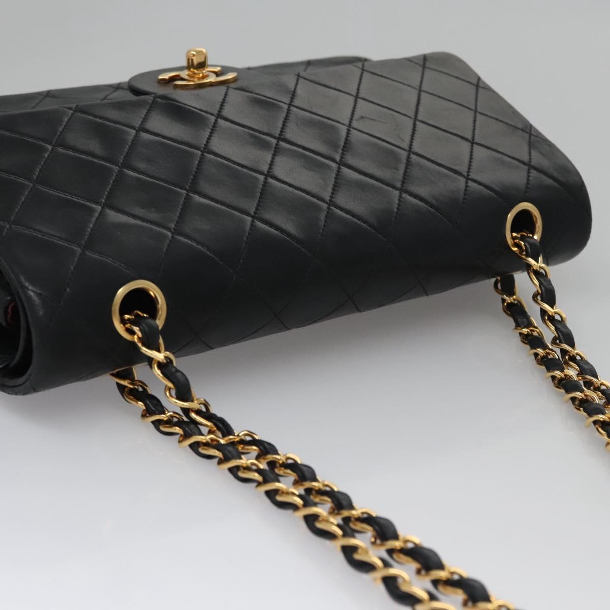 CHANEL Matelasse 25 Double Flap Shoulder Bag Lamb Skin Black CC yk17461A