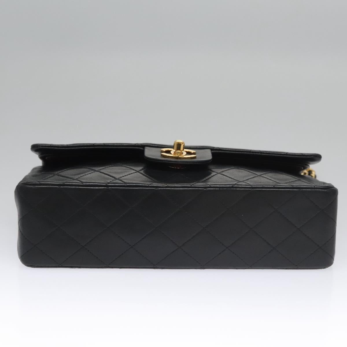 CHANEL Matelasse 25 Double Flap Shoulder Bag Lamb Skin Black CC yk17461A