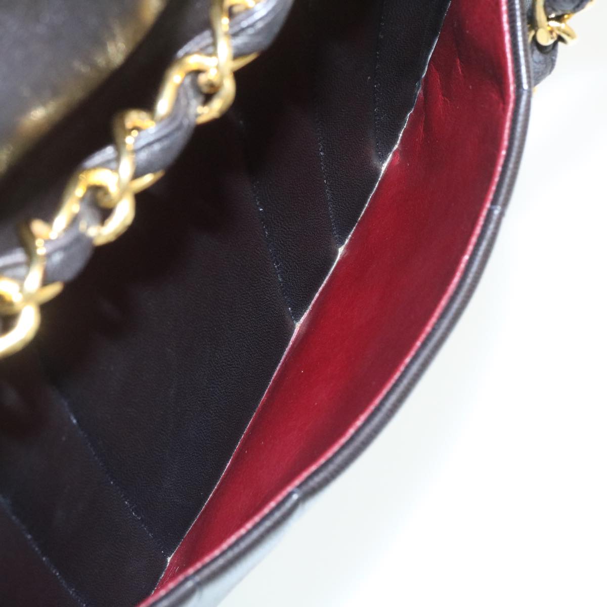 CHANEL Mademoiselle Big COCO Mark Chain ShoulderBag Lamb Skin Black yk4080A