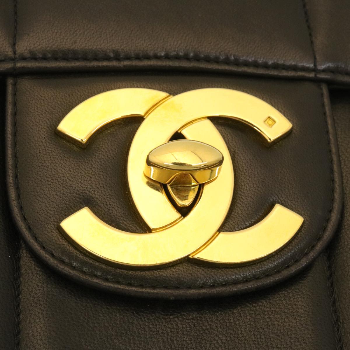 CHANEL Mademoiselle Big COCO Mark Chain ShoulderBag Lamb Skin Black yk4080A