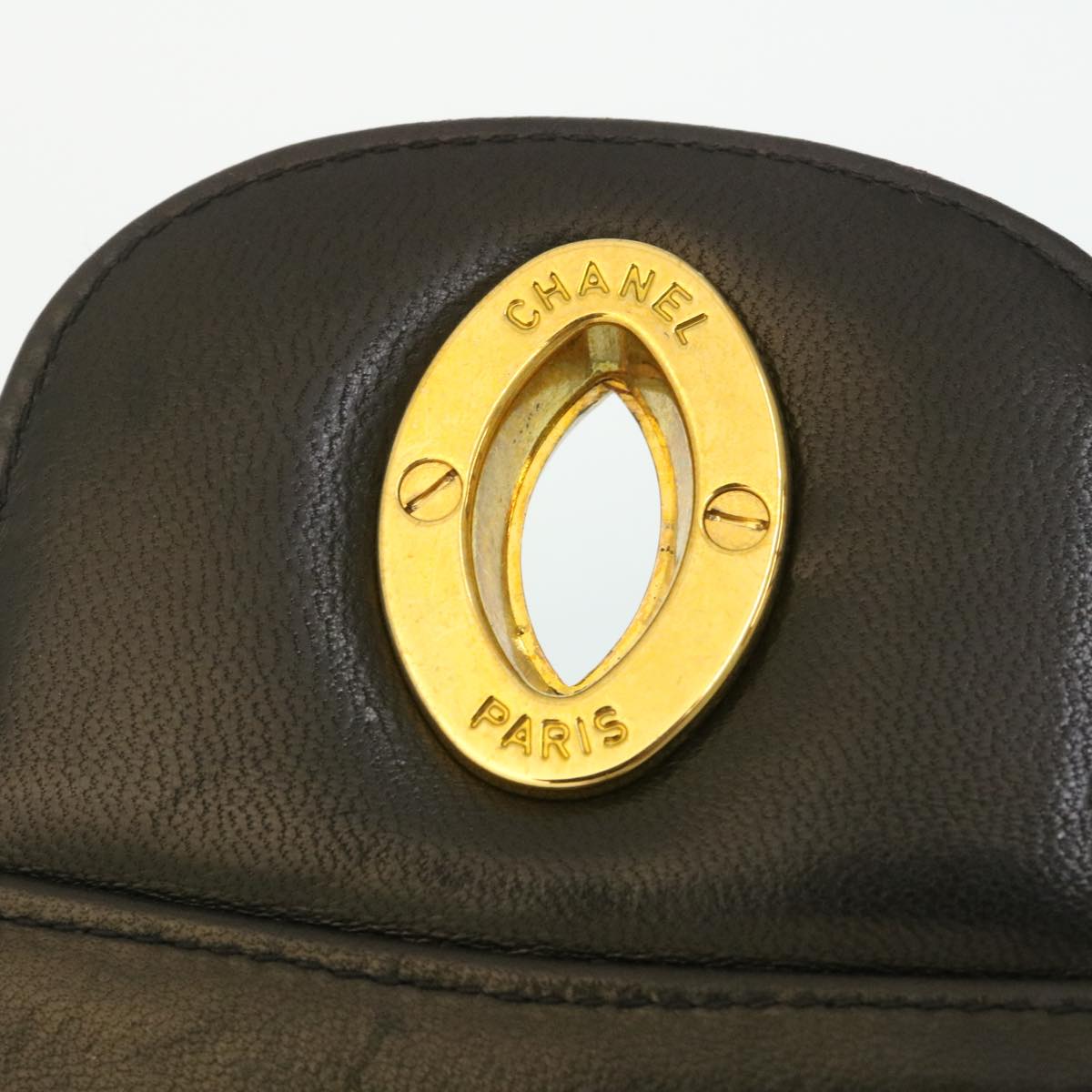 CHANEL Mademoiselle Big COCO Mark Chain ShoulderBag Lamb Skin Black yk4080A