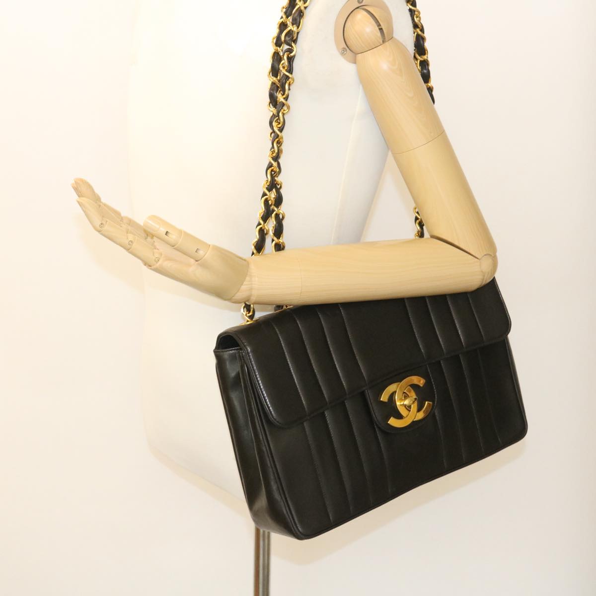 CHANEL Mademoiselle Big COCO Mark Chain ShoulderBag Lamb Skin Black yk4080A