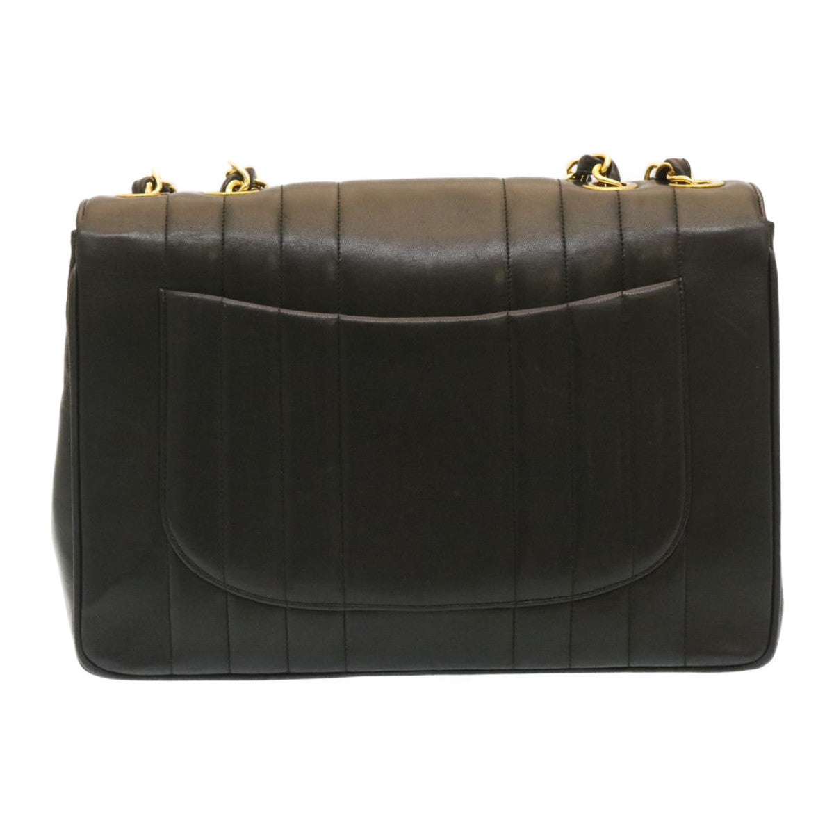 CHANEL Mademoiselle Big COCO Mark Chain ShoulderBag Lamb Skin Black yk4080A