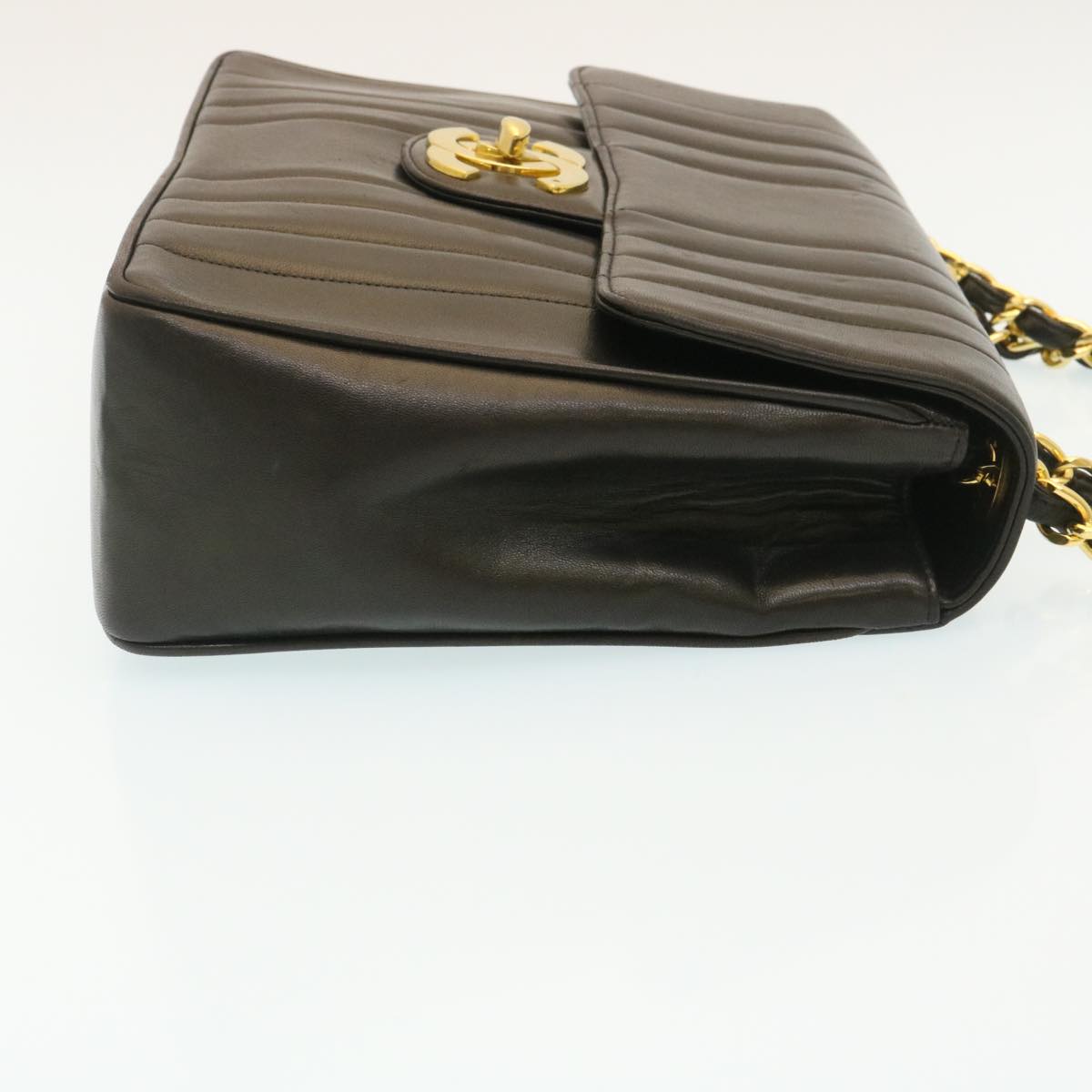 CHANEL Mademoiselle Big COCO Mark Chain ShoulderBag Lamb Skin Black yk4080A
