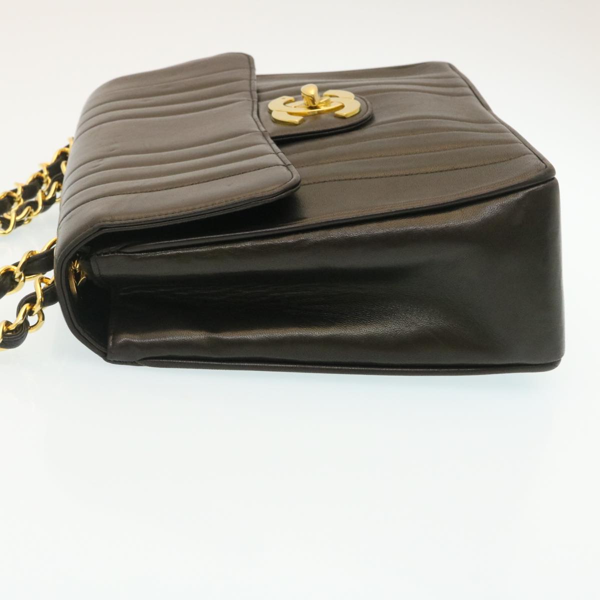 CHANEL Mademoiselle Big COCO Mark Chain ShoulderBag Lamb Skin Black yk4080A