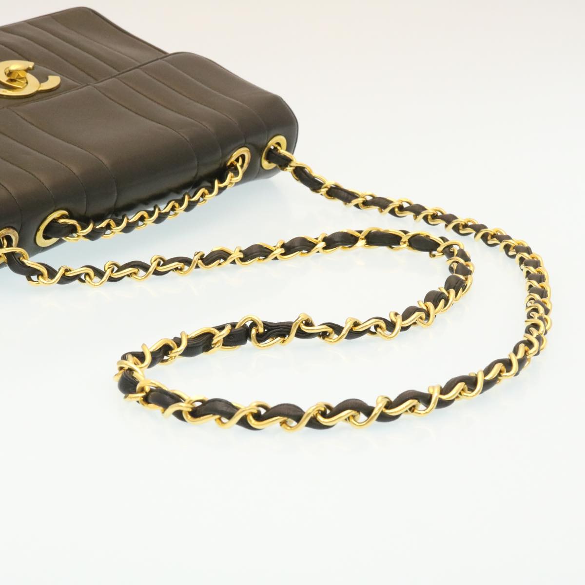 CHANEL Mademoiselle Big COCO Mark Chain ShoulderBag Lamb Skin Black yk4080A