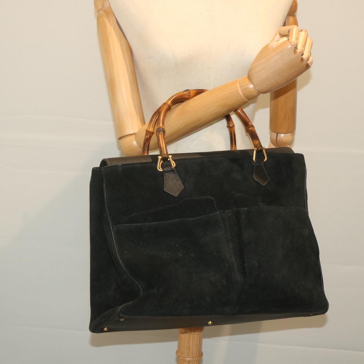 GUCCI Bamboo Hand Bag Suede Black 002 123 0322 9370