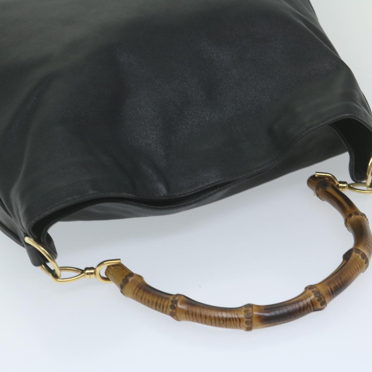 GUCCI Bamboo Shoulder Bag Leather Black 001 1577 9607