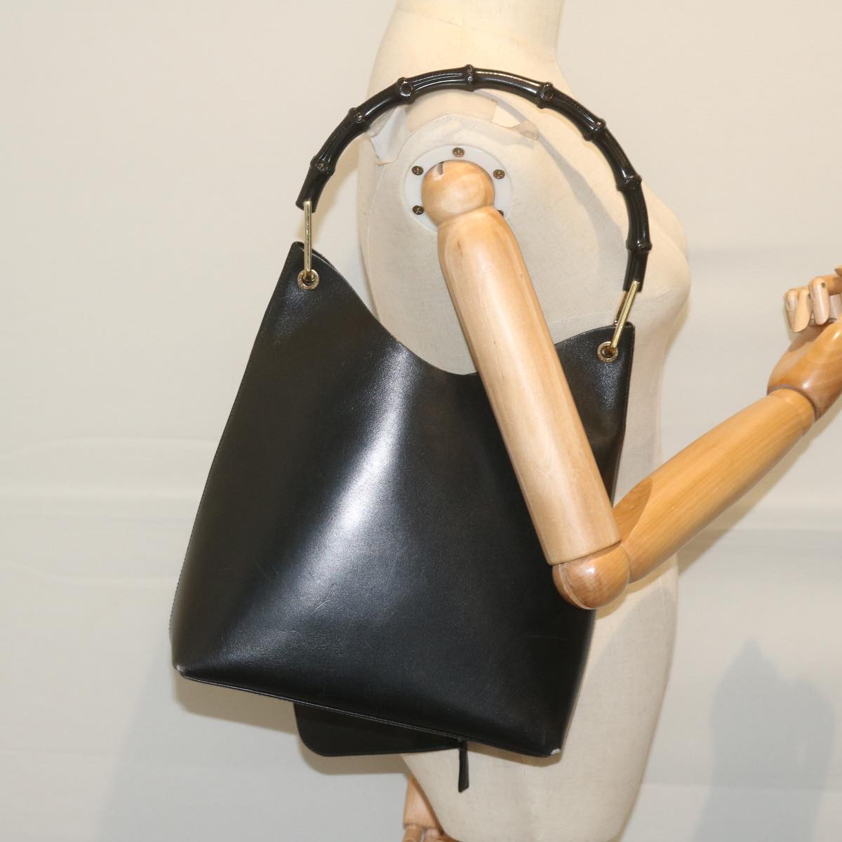 GUCCI Bamboo Shoulder Bag Leather Black 001 2058 9616
