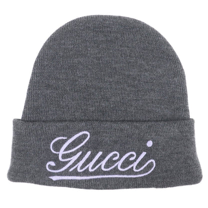 GUCCI 798741 Embroidered Wool Cap Gray M