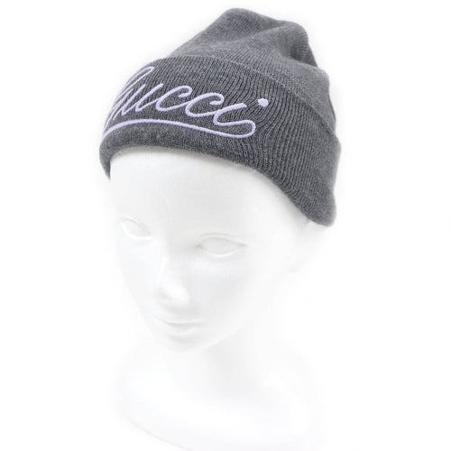 GUCCI 798741 Embroidered Wool Cap Gray M