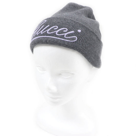 GUCCI 798741 Embroidered Wool Cap Gray M