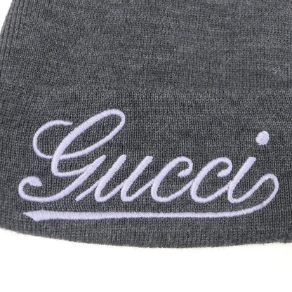 GUCCI 798741 Embroidered Wool Cap Gray M