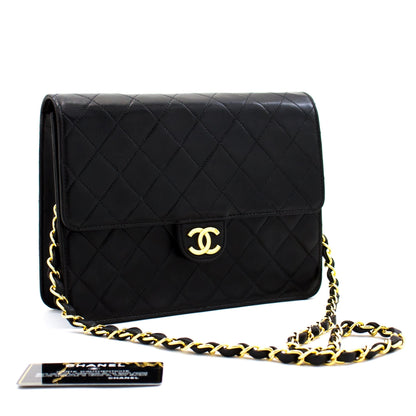 CHANEL Small Chain Shoulder Bag Clutch Black Quilted Flap Lambskin d22