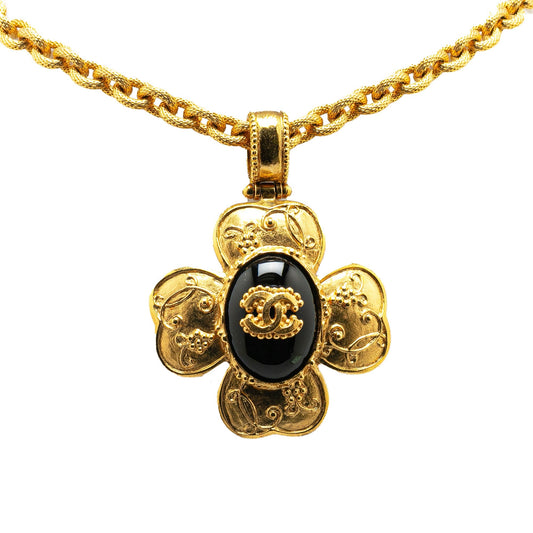 Gold Chanel Gold Plated CC Resin Clover Pendant Necklace