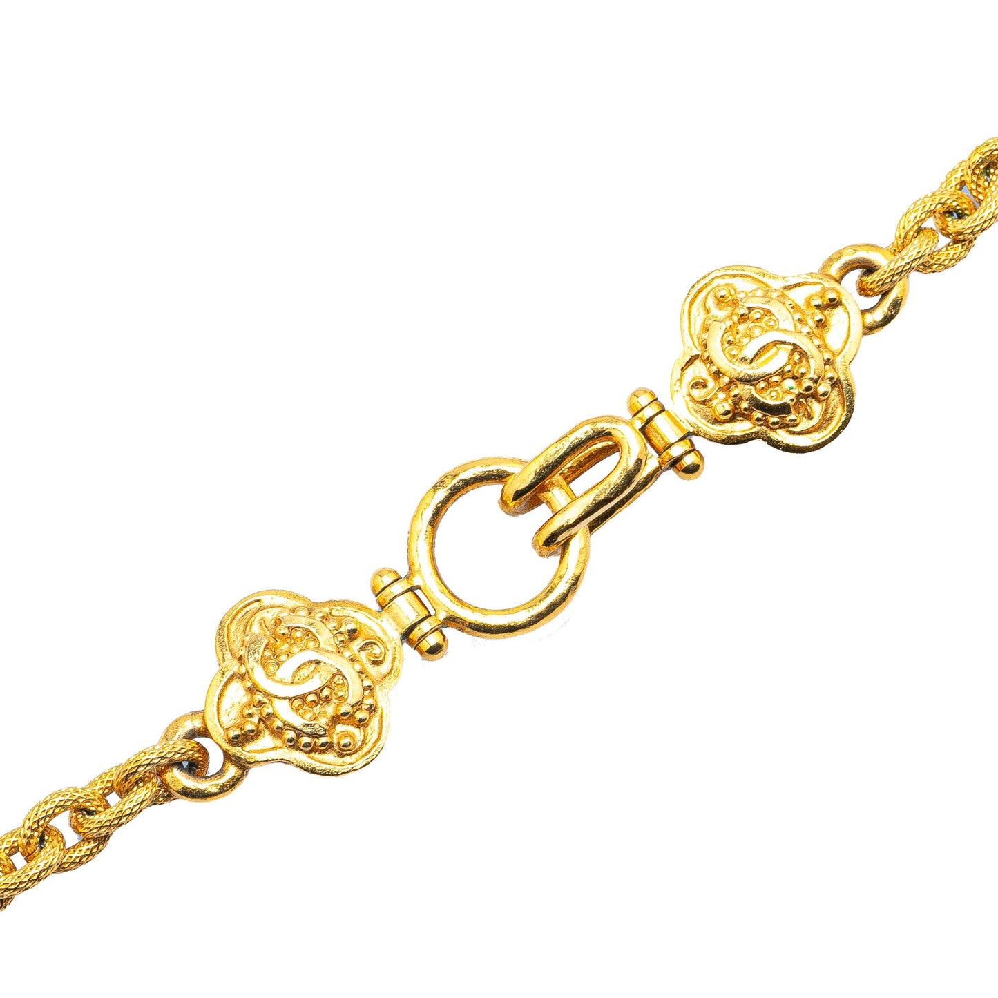 Gold Chanel Gold Plated CC Resin Clover Pendant Necklace
