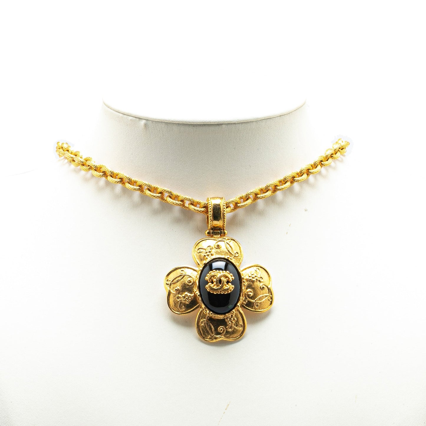 Gold Chanel Gold Plated CC Resin Clover Pendant Necklace