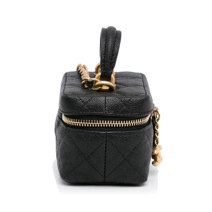 Black Chanel Micro Caviar Vanity Case with Chain Satchel