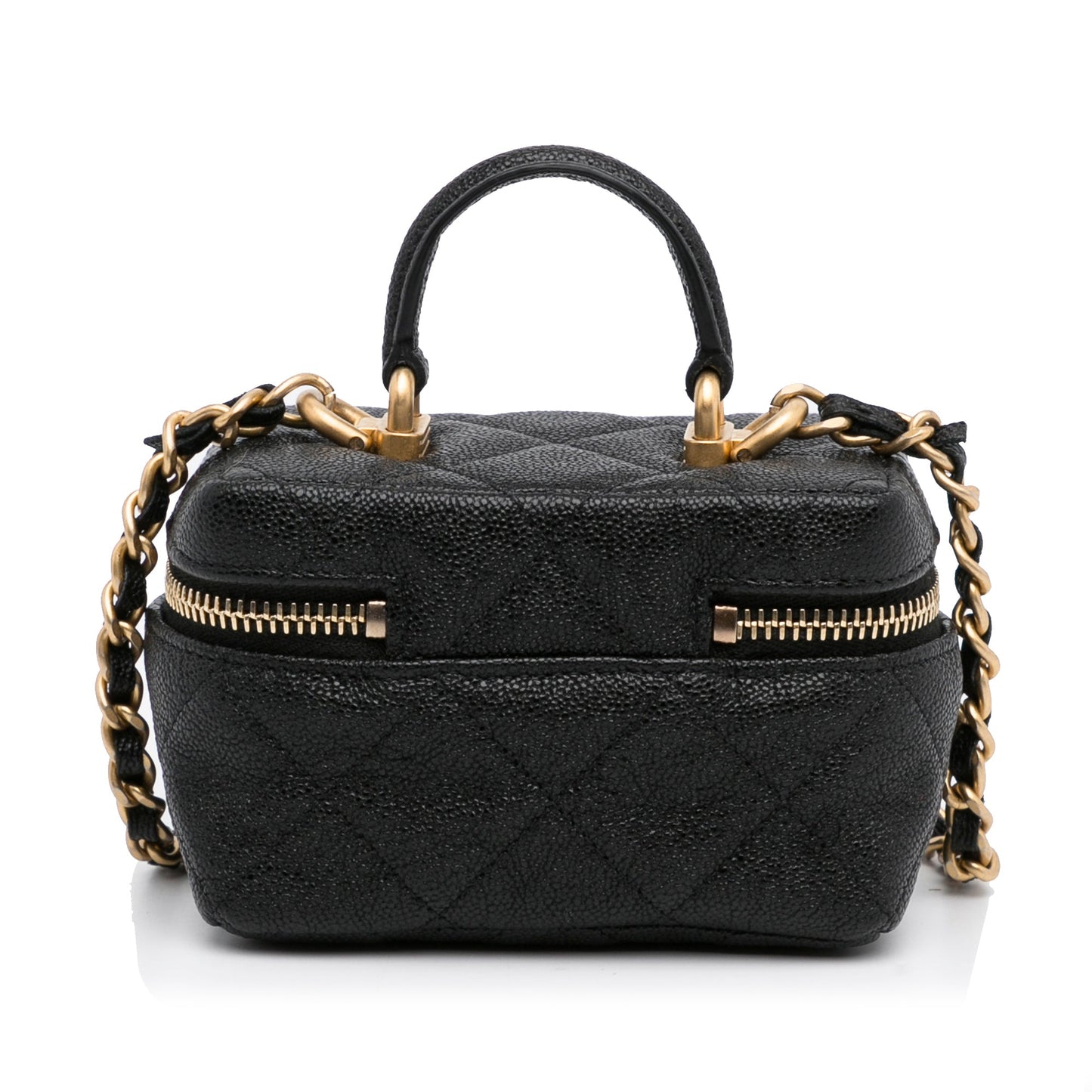 Black Chanel Micro Caviar Vanity Case with Chain Satchel