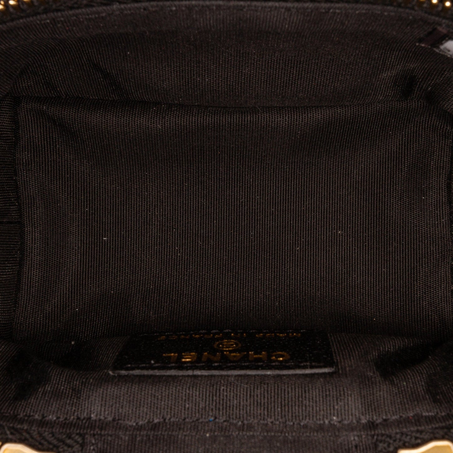 Black Chanel Micro Caviar Vanity Case with Chain Satchel