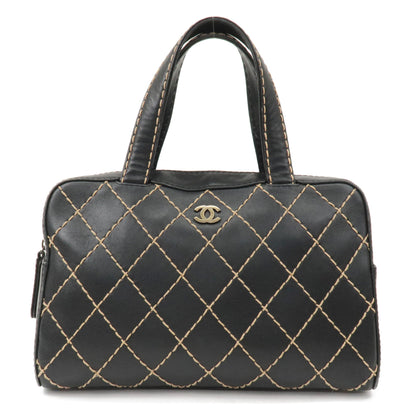 CHANEL Wild Stitch Leather Hand Bag Black A14692