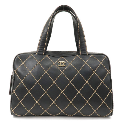 CHANEL Wild Stitch Leather Hand Bag Black A14692