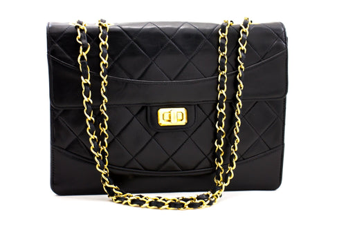 CHANEL Vintage Classic Chain Shoulder Bag Black Quilted Flap Lamb c20