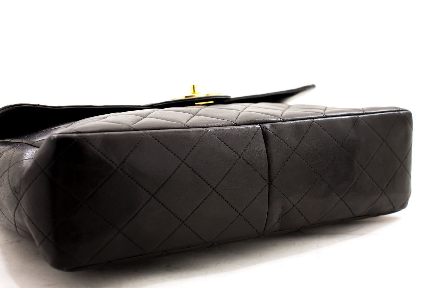 CHANEL Jumbo 11" Large Chain Shoulder Bag Flap Black Lambskin Gold f35