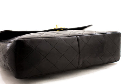 CHANEL Jumbo 11" Large Chain Shoulder Bag Flap Black Lambskin Gold f35