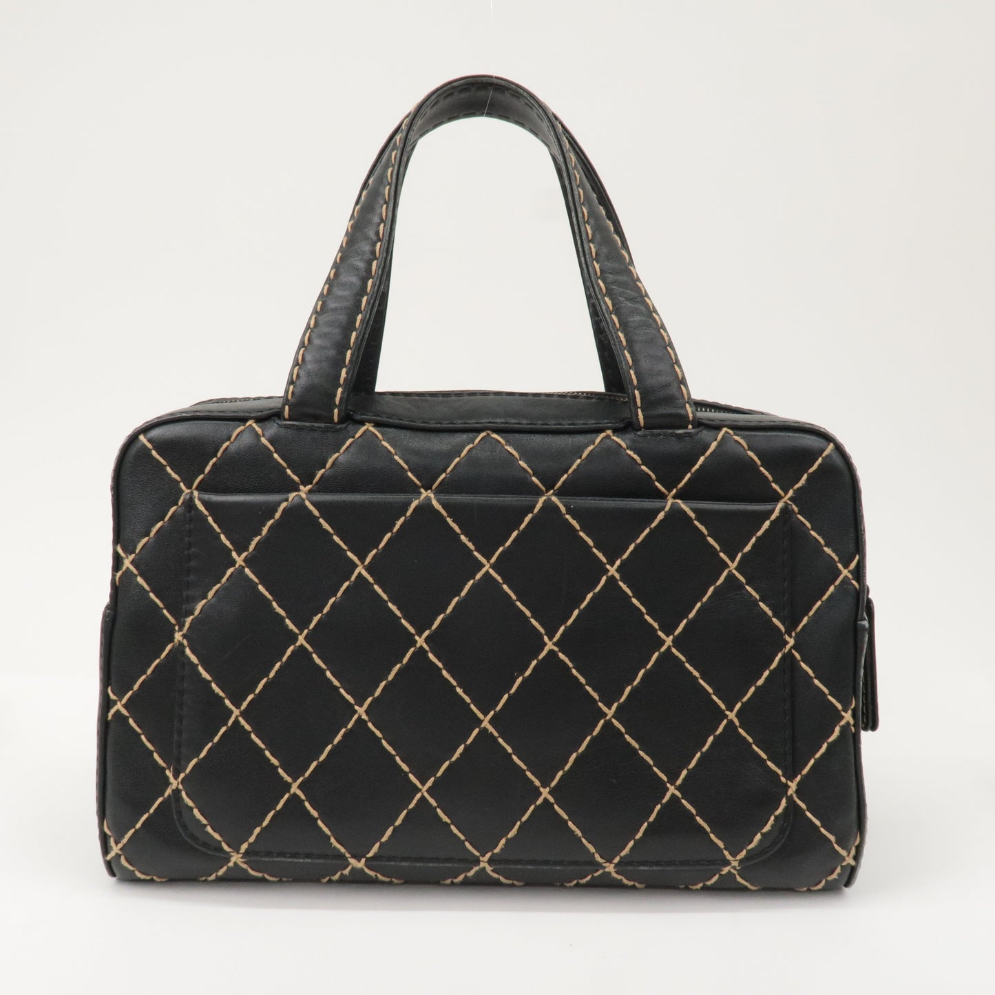 CHANEL Wild Stitch Leather Hand Bag Black A14692
