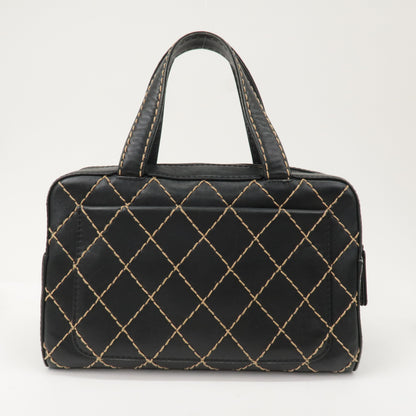 CHANEL Wild Stitch Leather Hand Bag Black A14692