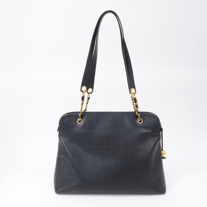 CHANEL Caviar Skin Chain Tote Bag Black Gold Hardware A03578