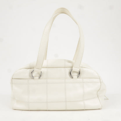 CHANEL Chocolate Bar Caviar Skin Mini Boston Bag White A26135