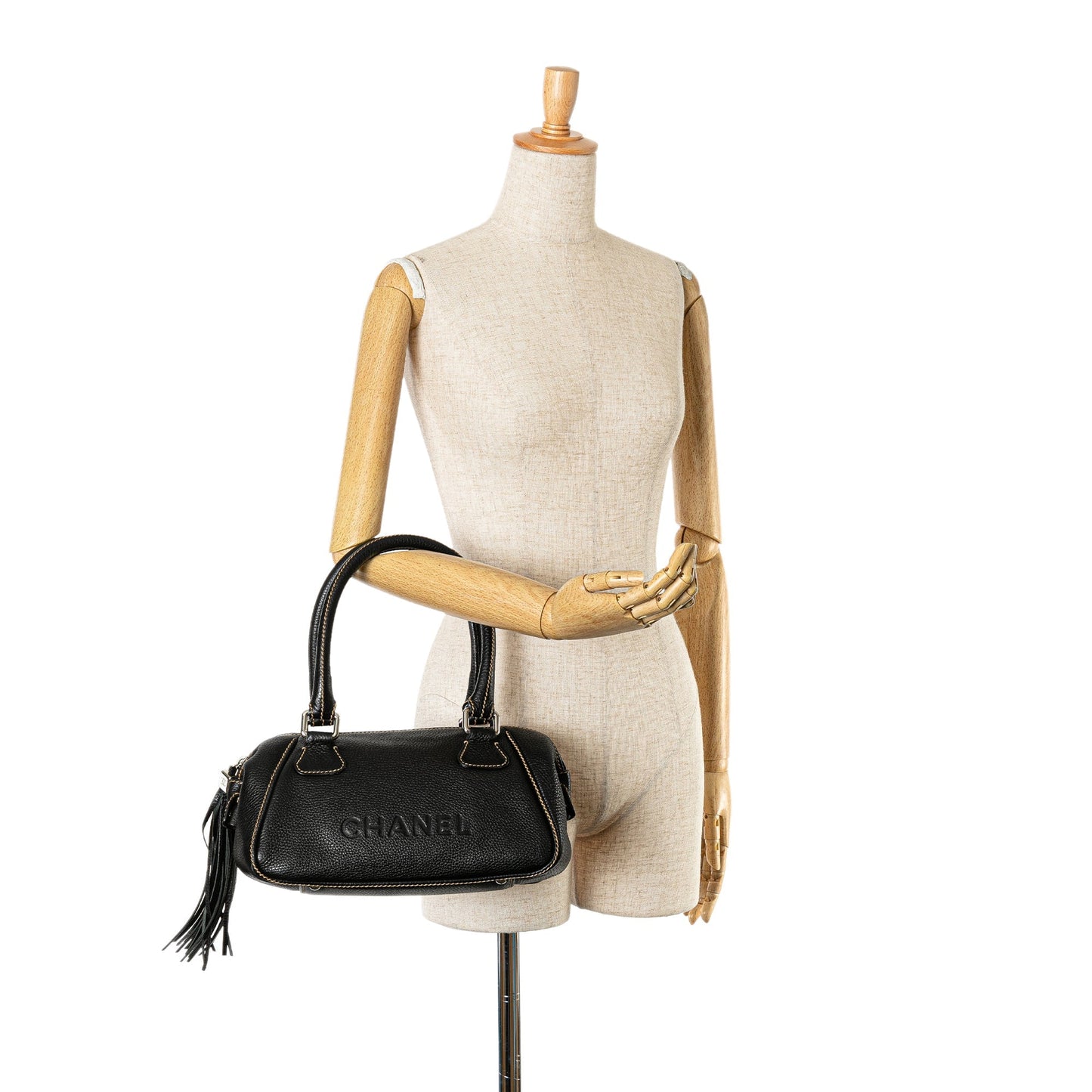 Black Chanel Medium Pebbled Calfskin LAX Tassel Handbag