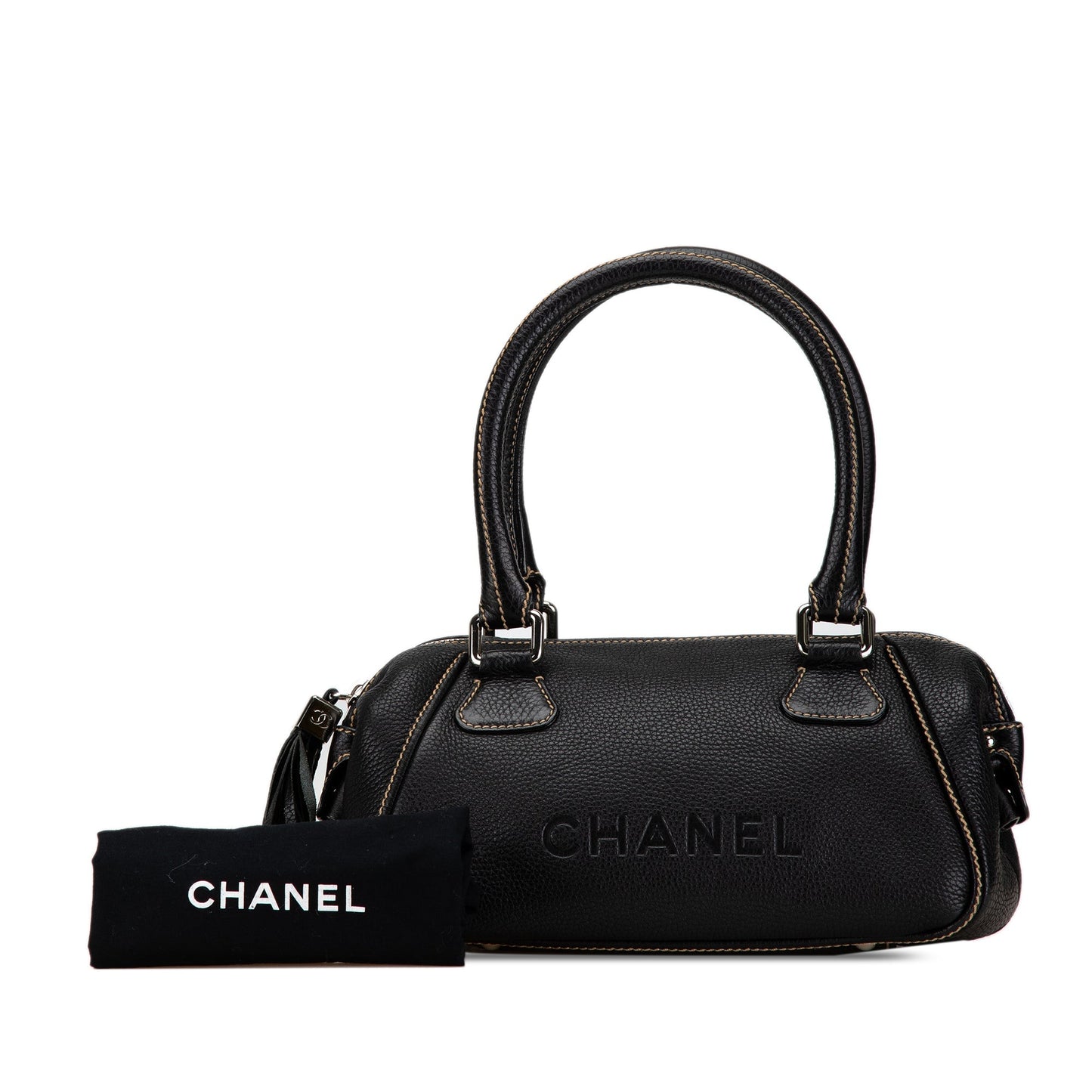 Black Chanel Medium Pebbled Calfskin LAX Tassel Handbag