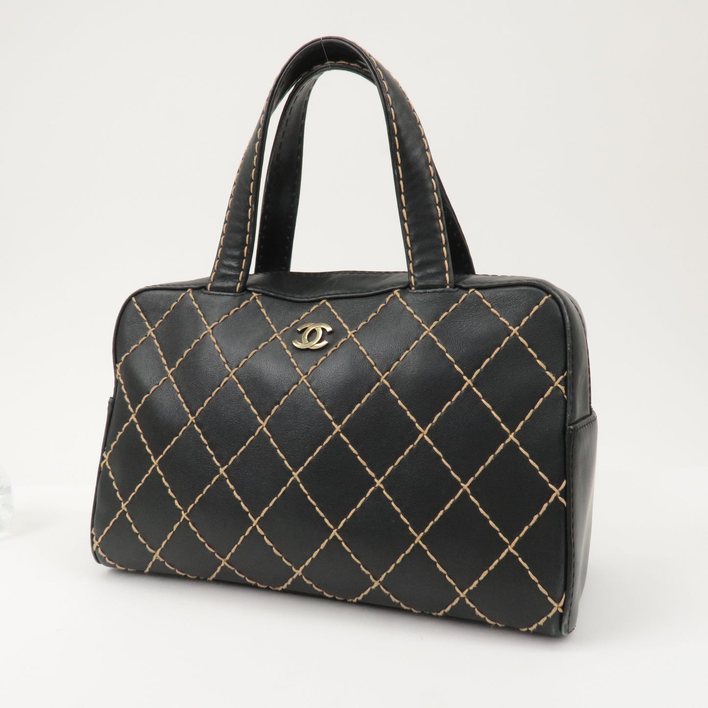 CHANEL Wild Stitch Leather Hand Bag Black A14692