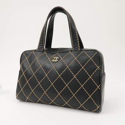 CHANEL Wild Stitch Leather Hand Bag Black A14692