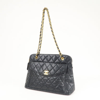 CHANEL Matelasse Caviar Skin Chain Tote Bag Shoulder Bag Black