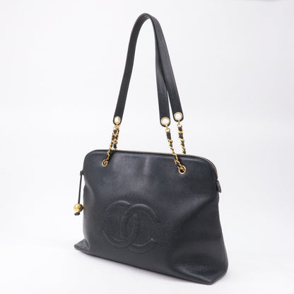 CHANEL Caviar Skin Chain Tote Bag Black Gold Hardware A03578