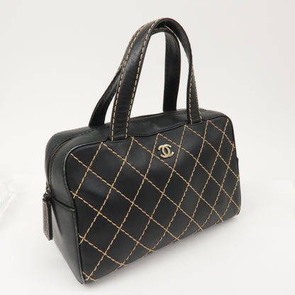 CHANEL Wild Stitch Leather Hand Bag Black A14692