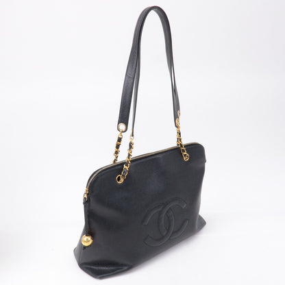 CHANEL Caviar Skin Chain Tote Bag Black Gold Hardware A03578