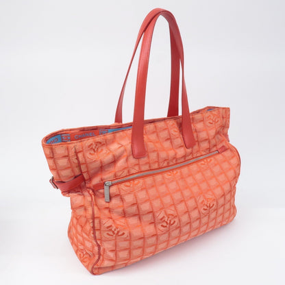 CHANEL New Travel Line Nylon Jacquard Leather Tote Bag TGM A15826